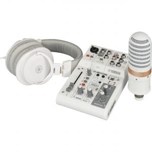 Yamaha AG03MK2 3-Channel Mixer/Interface Live Streaming Pack with Microphone and Headphones (White)