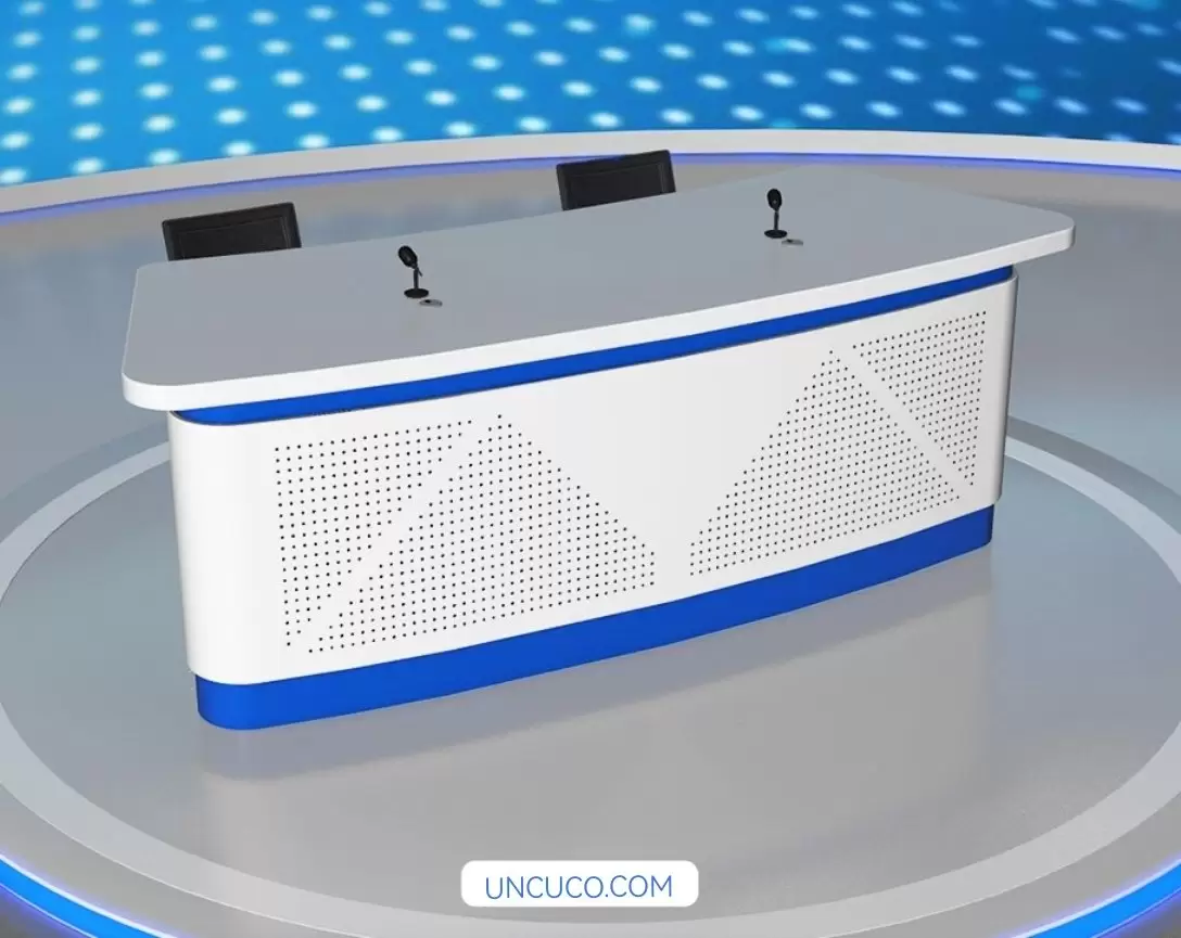 UNCUCO TV Video Studio Table For Live Broadcast News Double Announcer Arc Shape.jpg UNCUCO TV Video Studio Table For Live Broadcast News Double Announcer Arc Shape